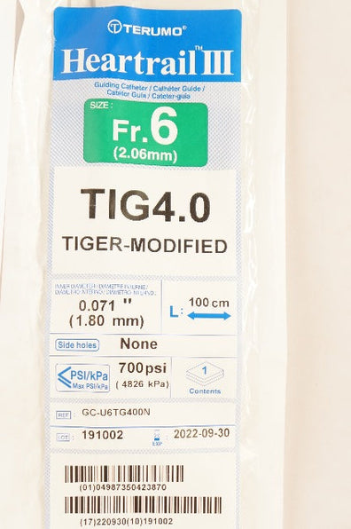 Terumo GC-U6TG400N Heartrail III TIG4.0 Guiding Cath. 6F x 100cm x 0.071inch (x)